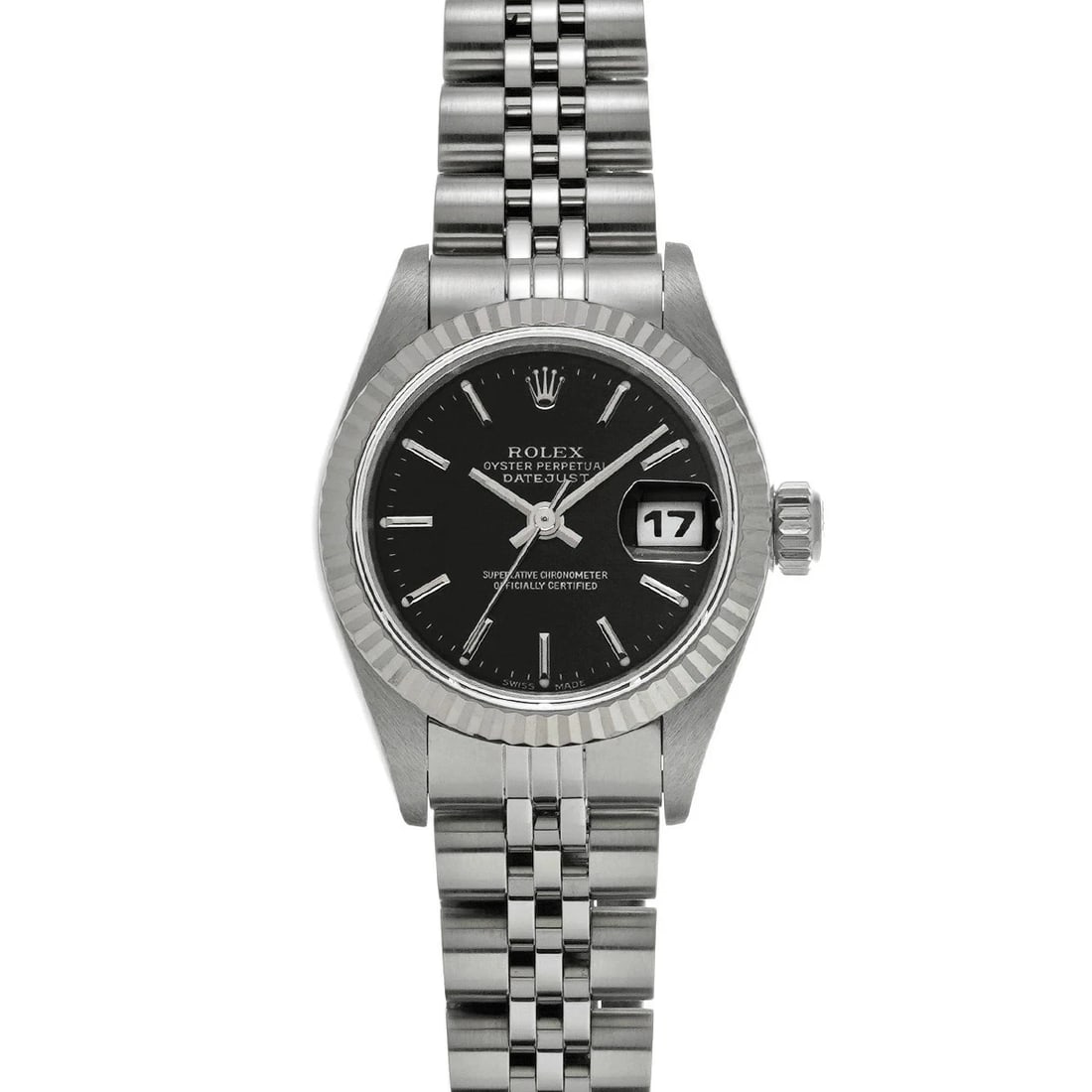 ROLEX DATEJUST BLACK WATCH: ROLEX Datejust Black Watch Brand: ROLEX Type: N/A Material: Band Material Stainless, Case Material Sapphire Crystal Color: Band Color Black Size: Band Size none, Case Size 26×26mm Accessories: N