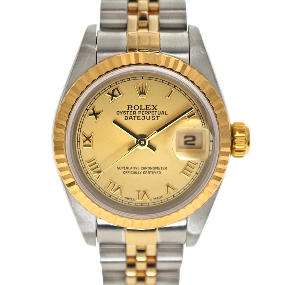 ROLEX DATEJUST GOLD WATCH: ROLEX Datejust Gold Watch Brand: ROLEX Type: N/A Material: Band Material Ss (Stainless Steel) X K18Yg (18K Yellow Gold), Case Material N/A Color: Band Color Gold Size: Band Size none, Case