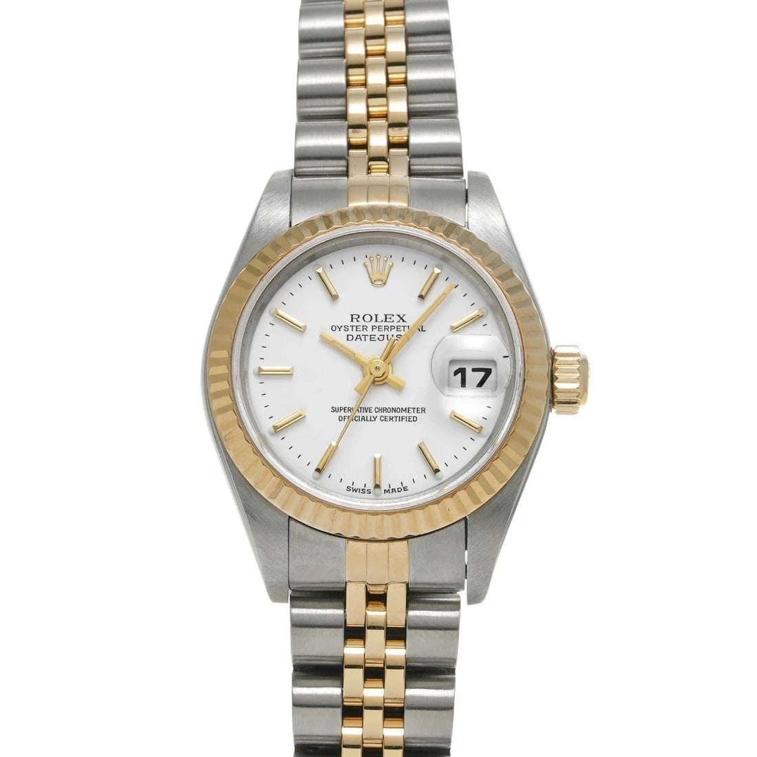 ROLEX DATEJUST WHITE WATCH: ROLEX Datejust White Watch Brand: ROLEX Type: N/A Material: Band Material Stainless, Case Material Sapphire Crystal Color: Band Color White Size: Band Size none, Case Size 26×26mm 