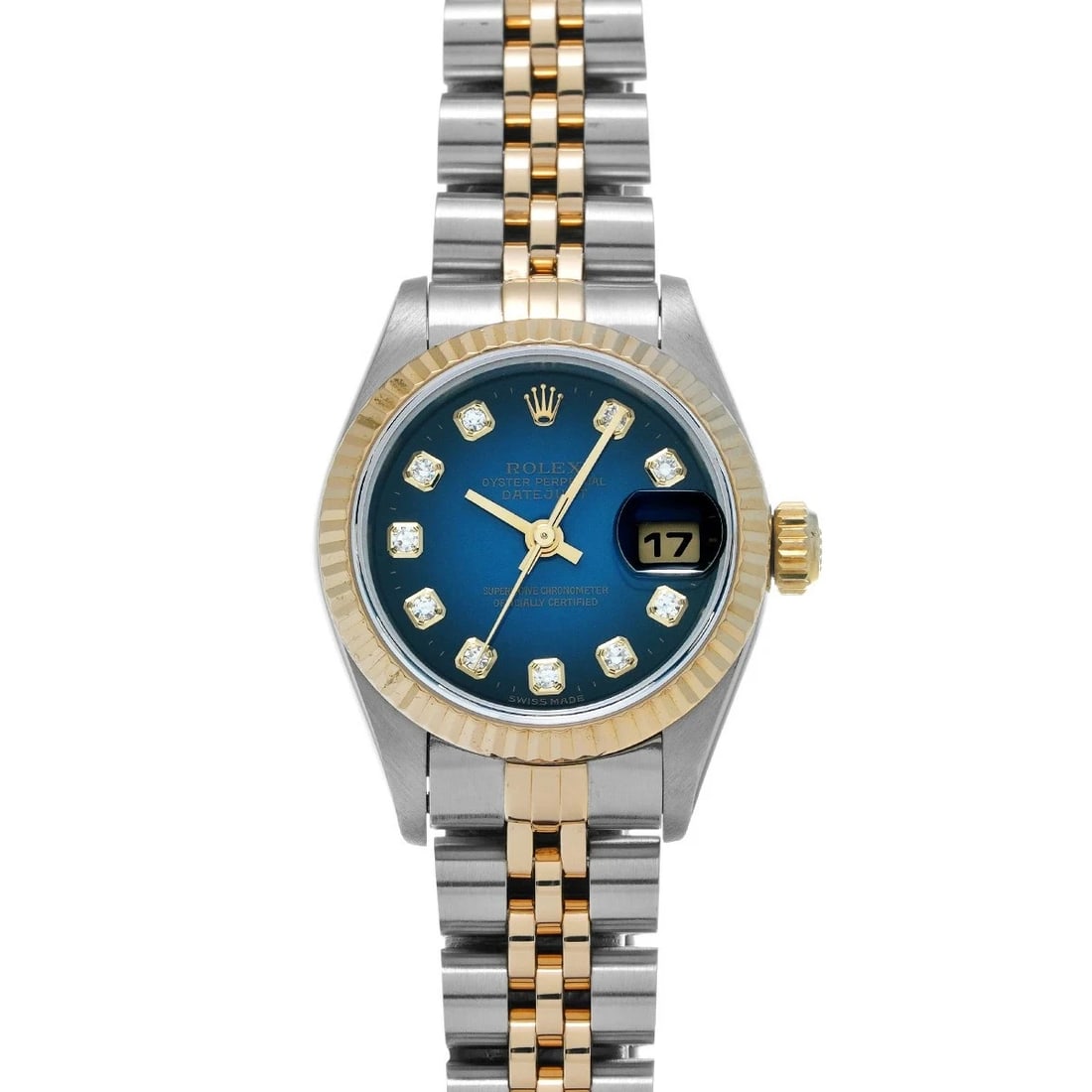 ROLEX DATEJUST BLUE WATCH: ROLEX Datejust Blue Watch Brand: ROLEX Type: Wristwatch Material: Band Material Stainless, Case Material Sapphire Crystal Color: Band Color Blue Size: Band Size 18cm, Case Size 26×26mm 
