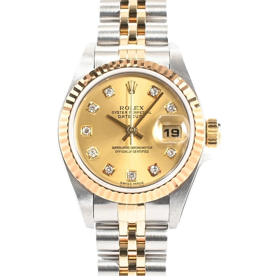 ROLEX DATEJUST YELLOW WATCH: ROLEX Datejust Yellow Watch Brand: ROLEX Type: N/A Material: Band Material Stainless Steel/Yellow Gold/Bracelet, Case Material N/A Color: Band Color Yellow Size: Band Size none, Case Size 26mm
