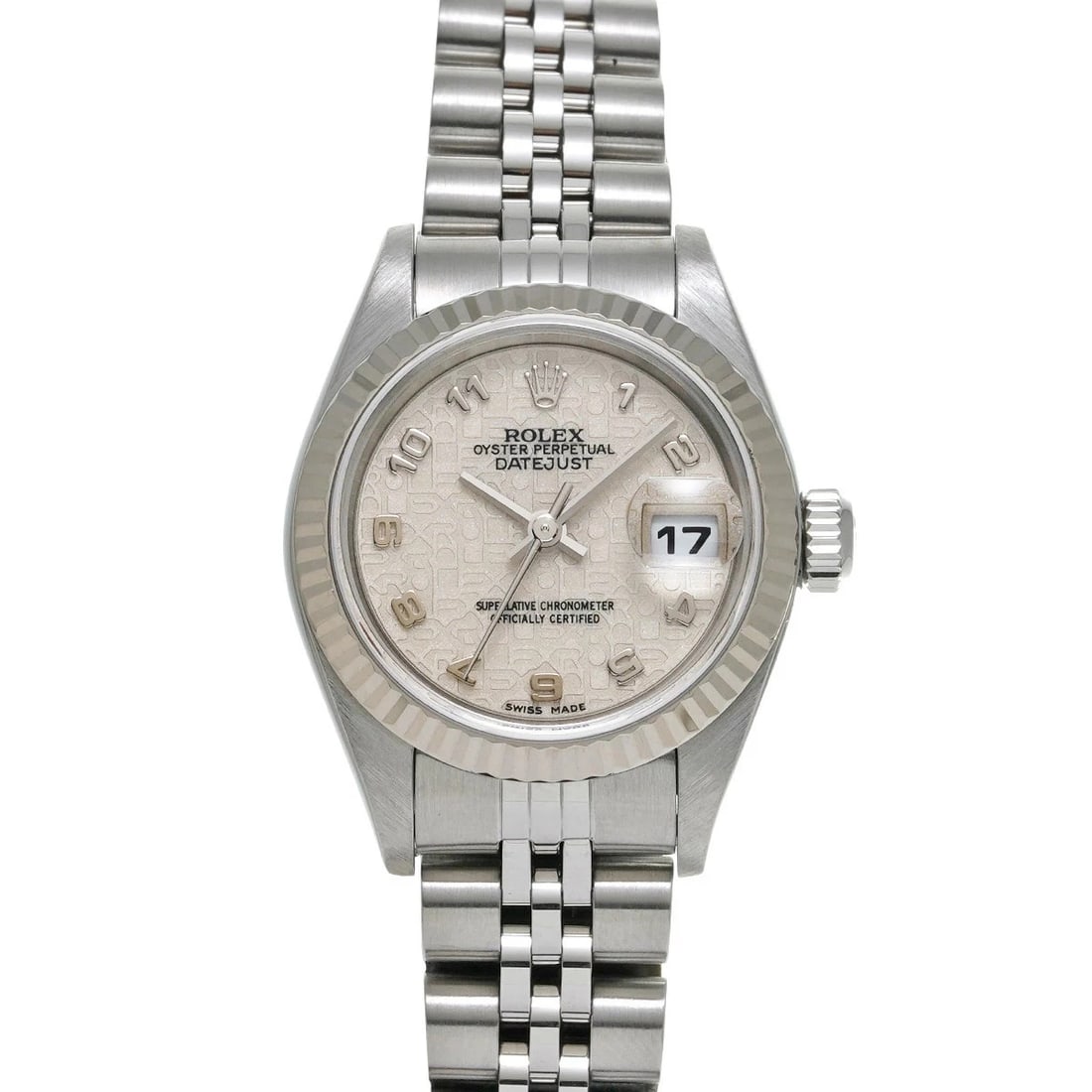 ROLEX DATEJUST IVORY WATCH: ROLEX Datejust Ivory Watch Brand: ROLEX Type: N/A Material: Band Material Stainless, Case Material Sapphire Crystal Color: Band Color Ivory Size: Band Size none, Case Size 26×26mm 