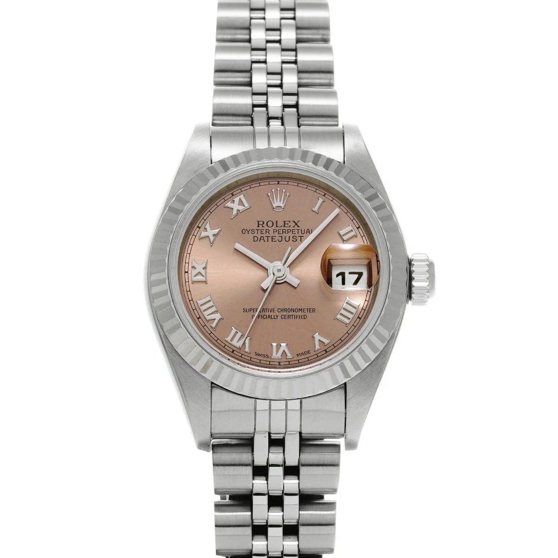 ROLEX DATEJUST PINK WATCH: ROLEX Datejust Pink Watch Brand: ROLEX Type: N/A Material: Band Material Stainless, Case Material Sapphire Crystal Color: Band Color Pink Size: Band Size none, Case Size 26×26mm Accessories: