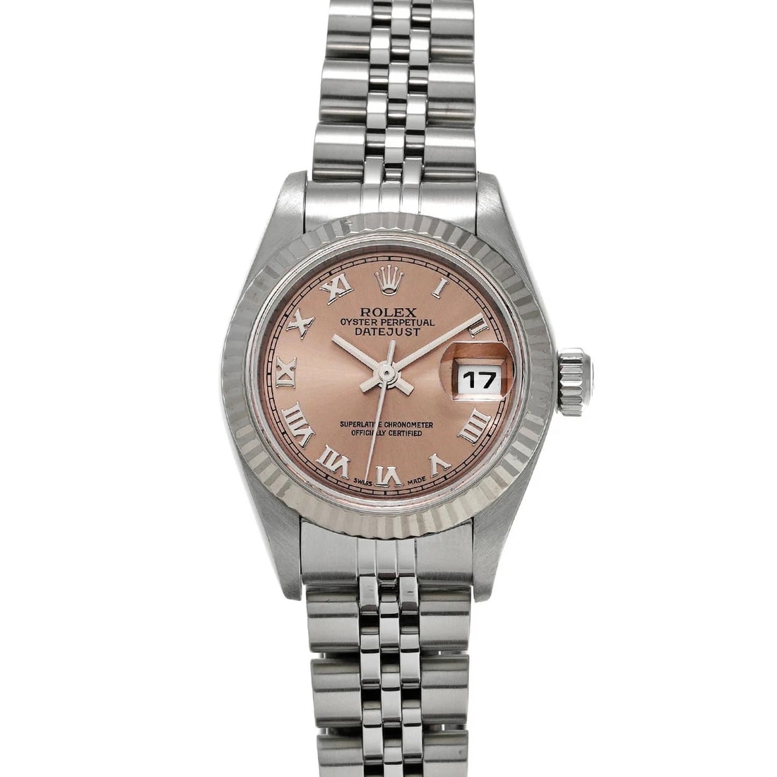 ROLEX DATEJUST PINK WATCH: ROLEX Datejust Pink Watch Brand: ROLEX Type: N/A Material: Band Material Stainless, Case Material Sapphire Crystal Color: Band Color Pink Size: Band Size none, Case Size 26×26mm Accessories:
