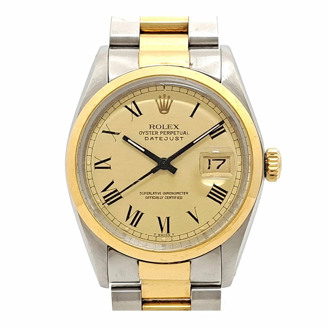 ROLEX DATEJUST BUCKLEY WATCH: ROLEX Datejust Buckley Watch Brand: ROLEX Type: N/A Material: Band Material Stainless Steel, Case Material N/A Color: Band Color Gold Size: Band Size none, Case Size 36mm Accessories: None