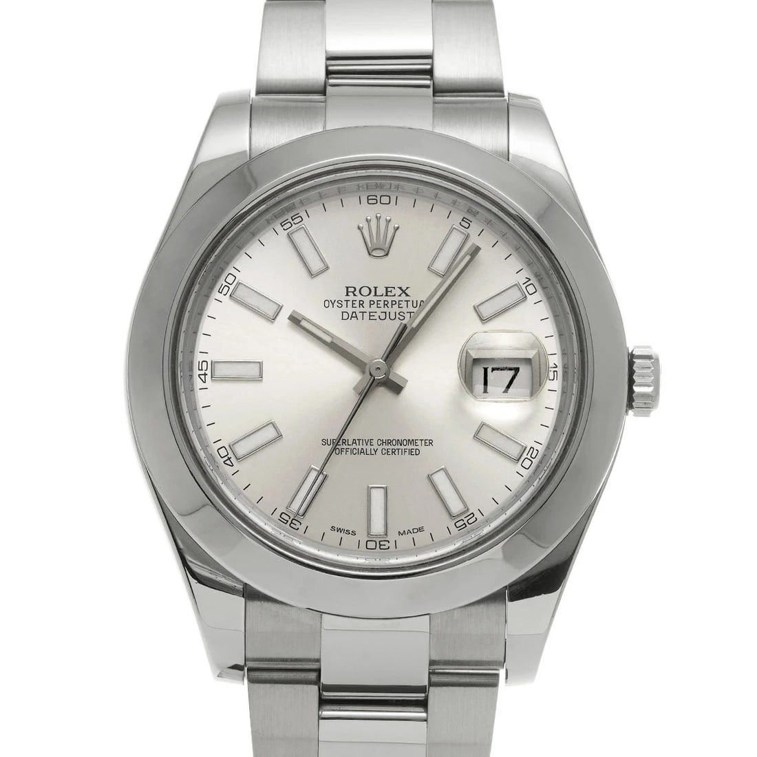 ROLEX DATEJUST SILVER WATCH: ROLEX Datejust Silver Watch Brand: ROLEX Type: N/A Material: Band Material Stainless, Case Material Sapphire Crystal Color: Band Color Silver Size: Band Size none, Case Size 41×41mm Accessories: