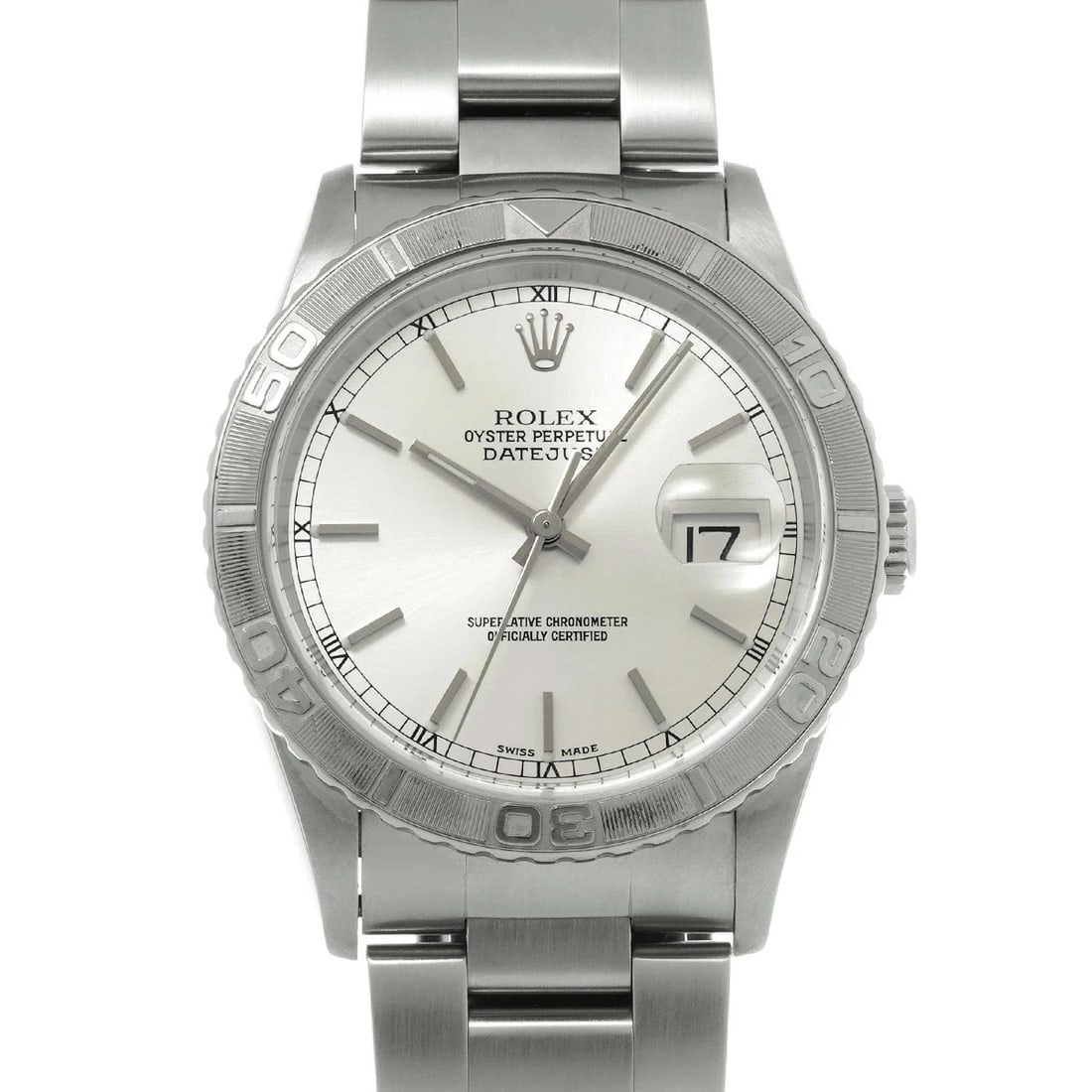ROLEX DATEJUST SILVER WATCH: ROLEX Datejust Silver Watch Brand: ROLEX Type: N/A Material: Band Material Stainless, Case Material Sapphire Crystal Color: Band Color Silver Size: Band Size none, Case Size 36×36mm Accessories: