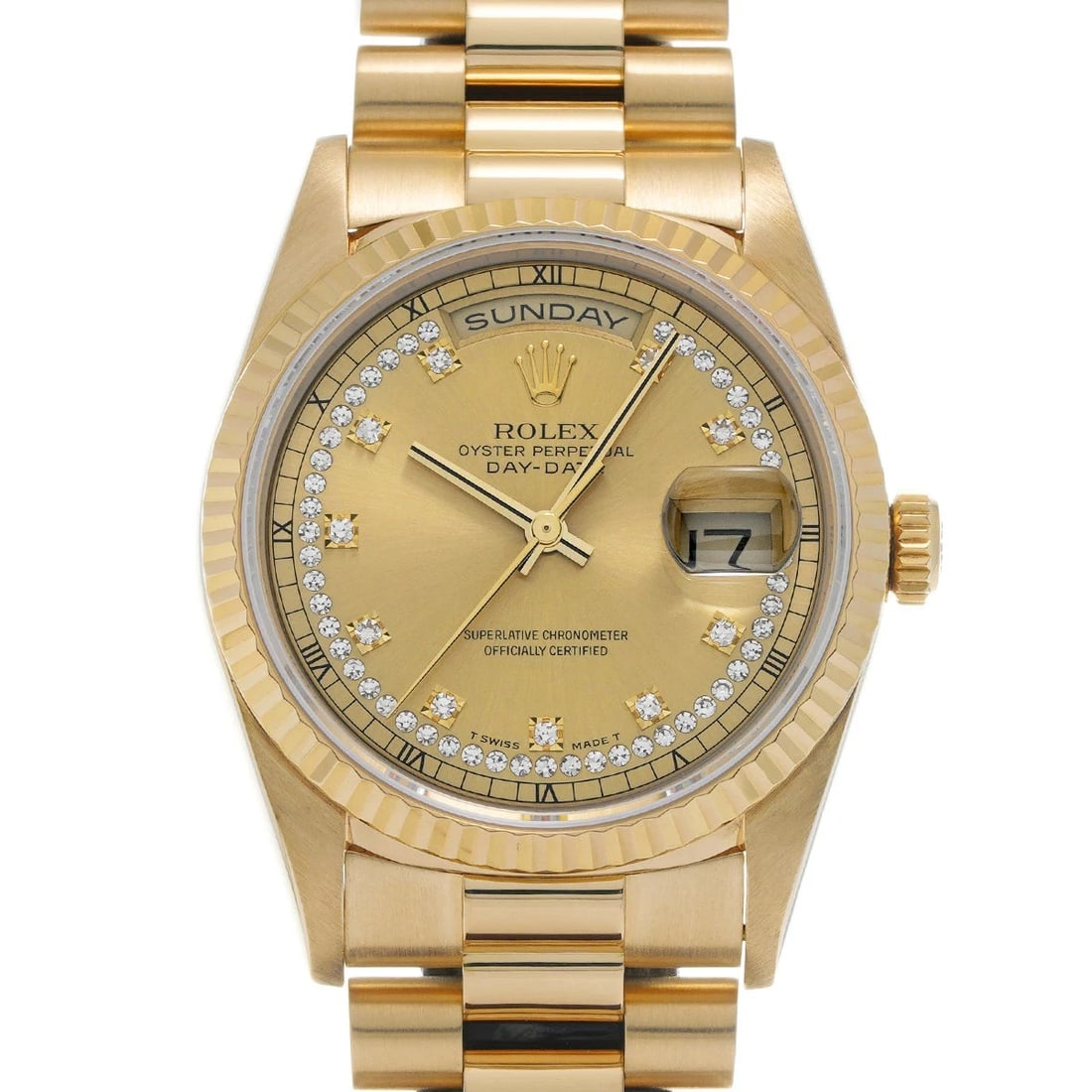 ROLEX DAY WATCH: ROLEX Day Watch Brand: ROLEX Type: N/A Material: Band Material Yellow Gold, Case Material Sapphire Crystal Color: Band Color N/A Size: Band Size none, Case Size 36×36mm Accessories: None A