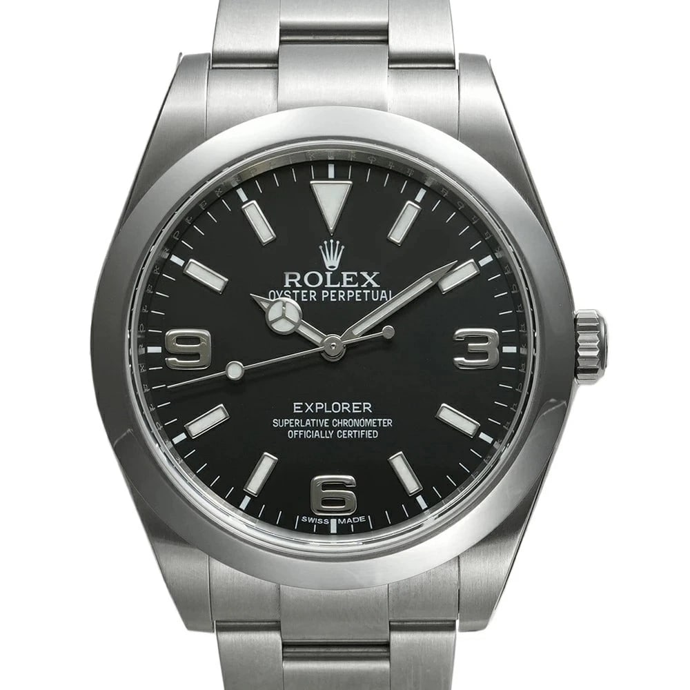 ROLEX EXPLORER BLACK WATCH: ROLEX Explorer Black Watch Brand: ROLEX Type: N/A Material: Band Material Stainless Steel, Case Material N/A Color: Band Color Black Size: Band Size none, Case Size 39mm x 39mm Accessories: None