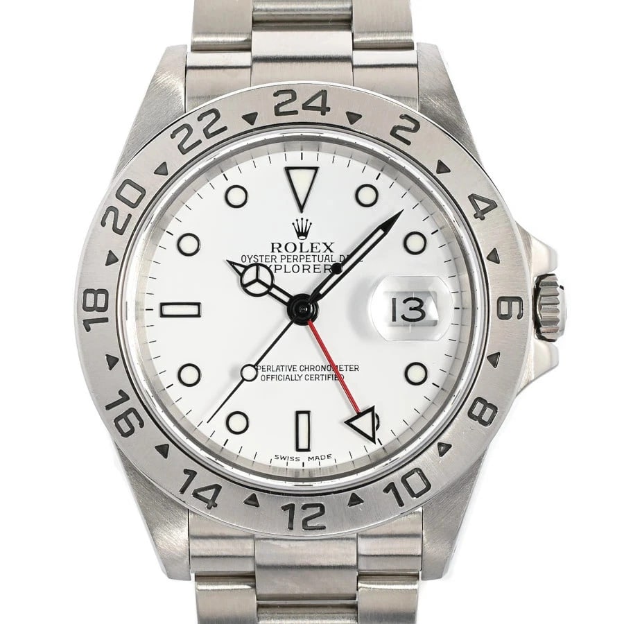 ROLEX EXPLORER WHITE WATCH: ROLEX Explorer White Watch Brand: ROLEX Type: N/A Material: Band Material Stainless Steel/Bracelet, Case Material N/A Color: Band Color White Size: Band Size none, Case Size 40mm Accessories: