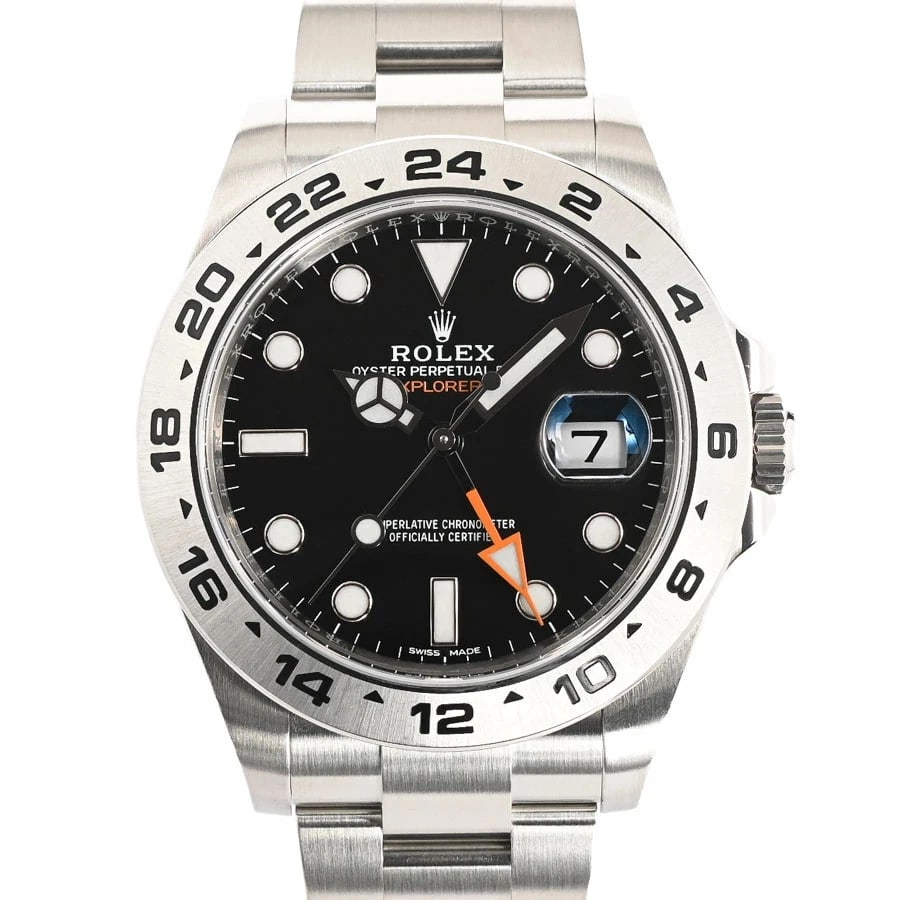 ROLEX EXPLORER BLACK WATCH: ROLEX Explorer Black Watch Brand: ROLEX Type: N/A Material: Band Material Stainless Steel/Bracelet, Case Material N/A Color: Band Color Black Size: Band Size none, Case Size 42mm Accessories: