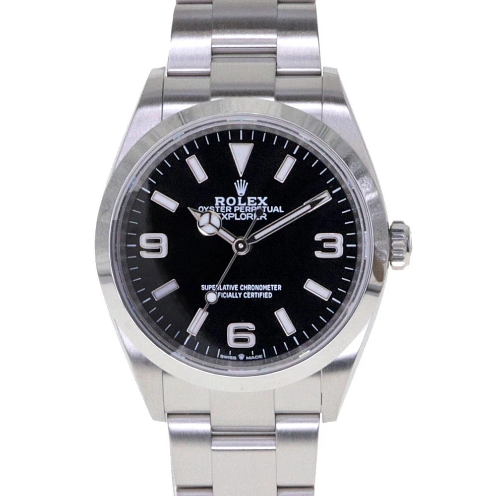 ROLEX EXPLORER BLACK WATCH: ROLEX Explorer Black Watch Brand: ROLEX Type: N/A Material: Band Material Stainless, Case Material N/A Color: Band Color Black Size: Band Size none, Case Size 36.0mm Accessories: None
