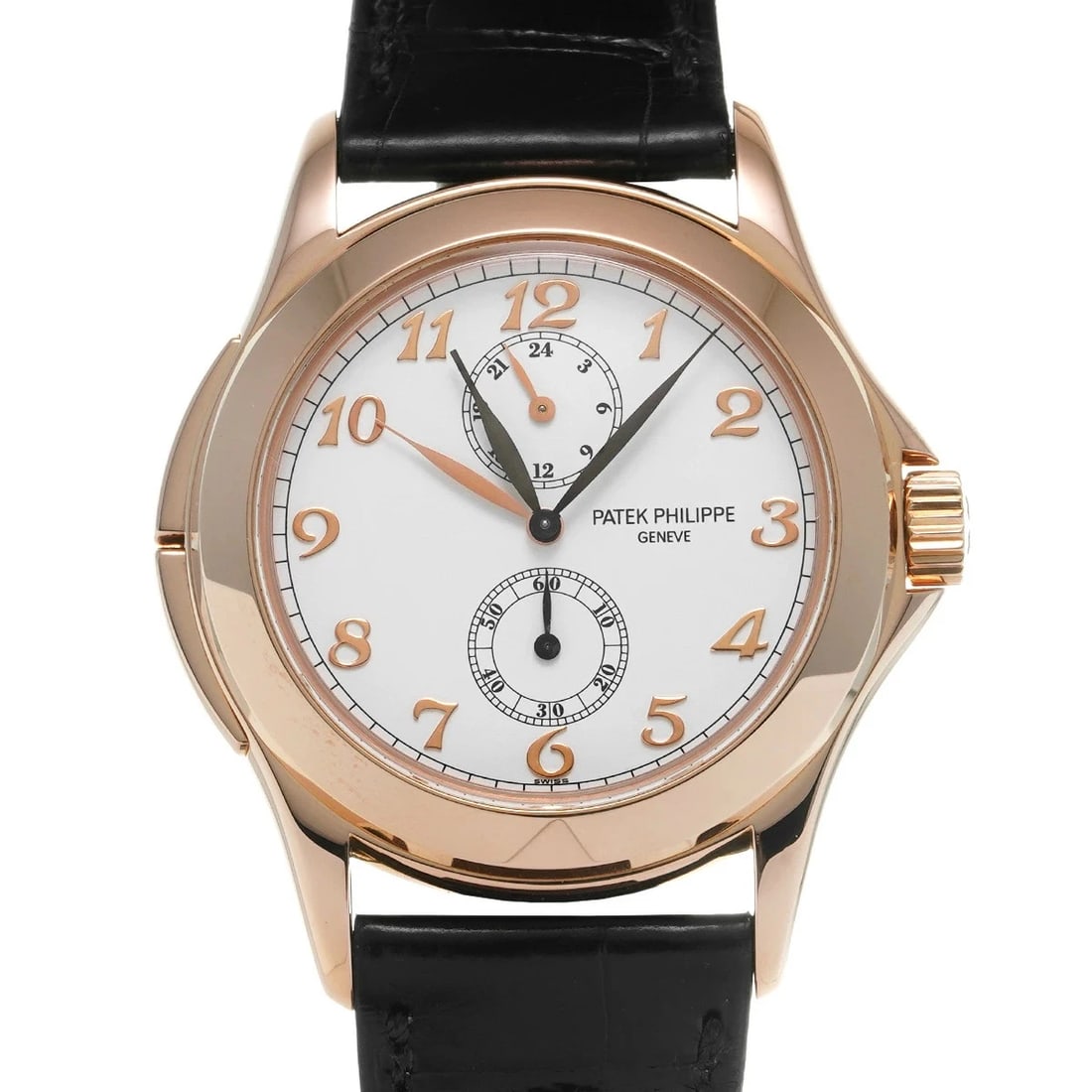 PATEK PHILIPPE CALATRAVA TRAVEL WHITE WATCH: PATEK PHILIPPE Calatrava Travel White Watch Brand: PATEK PHILIPPE Type: N/A Material: Band Material Pink Gold, Case Material Sapphire Crystal Color: Band Color White Size: Band Size none, Case