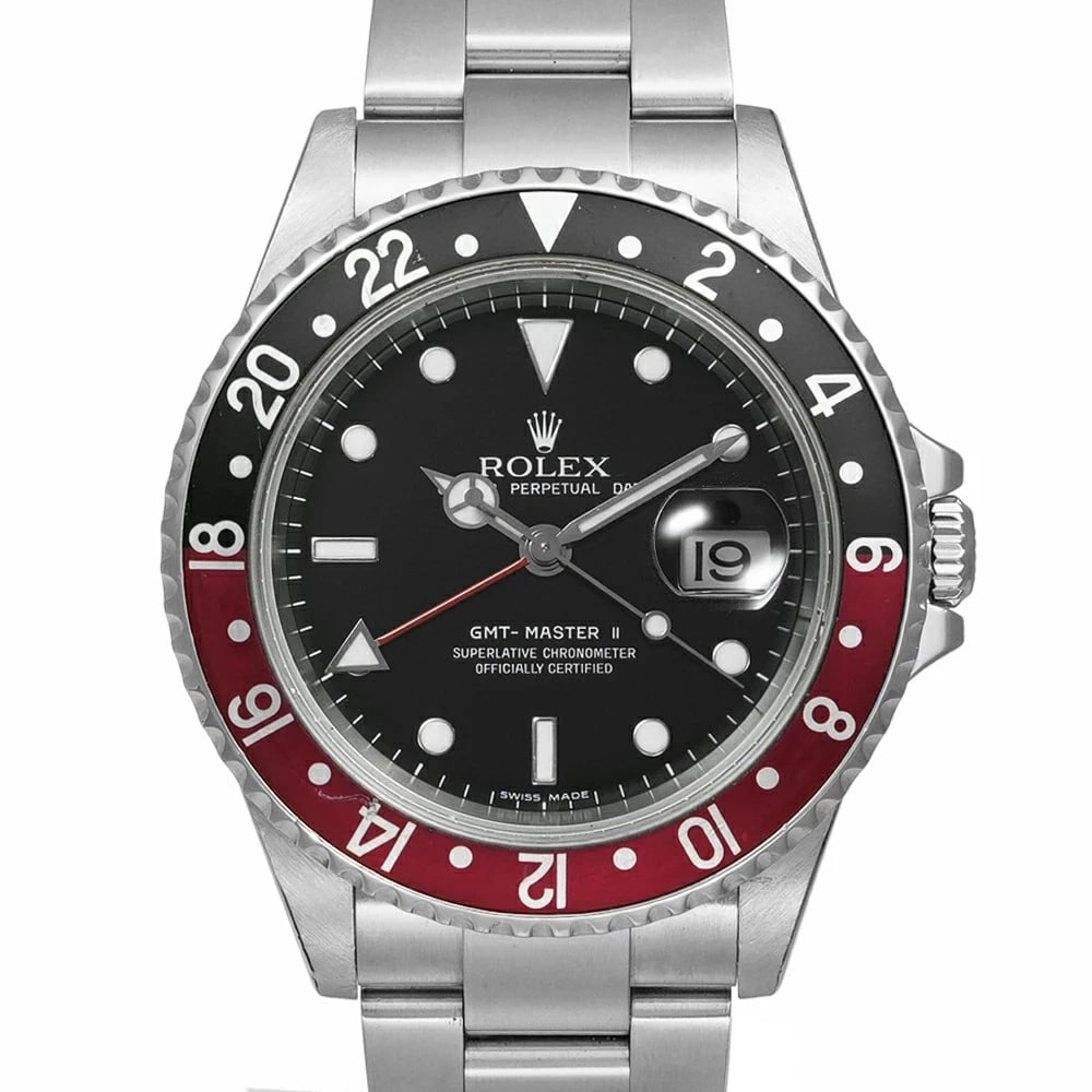 ROLEX GMT MASTER BLACK WATCH: ROLEX Gmt Master Black Watch Brand: ROLEX Type: N/A Material: Band Material Stainless Steel, Case Material N/A Color: Band Color Black Size: Band Size N/A, Case Size 40mm x 40mm Accessories: