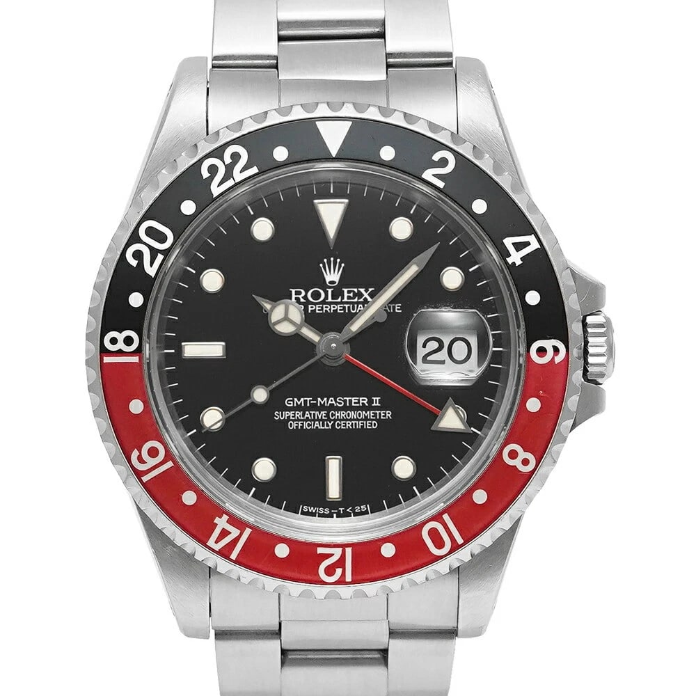 ROLEX GMT MASTER BLACK WATCH: ROLEX Gmt Master Black Watch Brand: ROLEX Type: Wristwatch Material: Band Material Stainless Steel, Case Material NA Color: Band Color Black Size: Band Size NA, Case Size 40mm x 40mm 