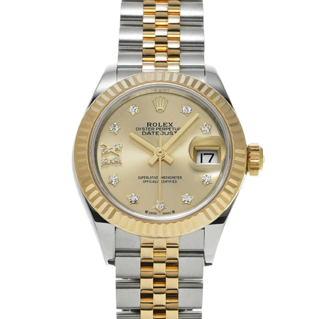 ROLEX LADY DATEJUST WATCH: ROLEX Lady Datejust Watch Brand: ROLEX Type: N/A Material: Band Material Stainless, Case Material Sapphire Crystal Color: Band Color N/A Size: Band Size none, Case Size 28×28mm Accessories: