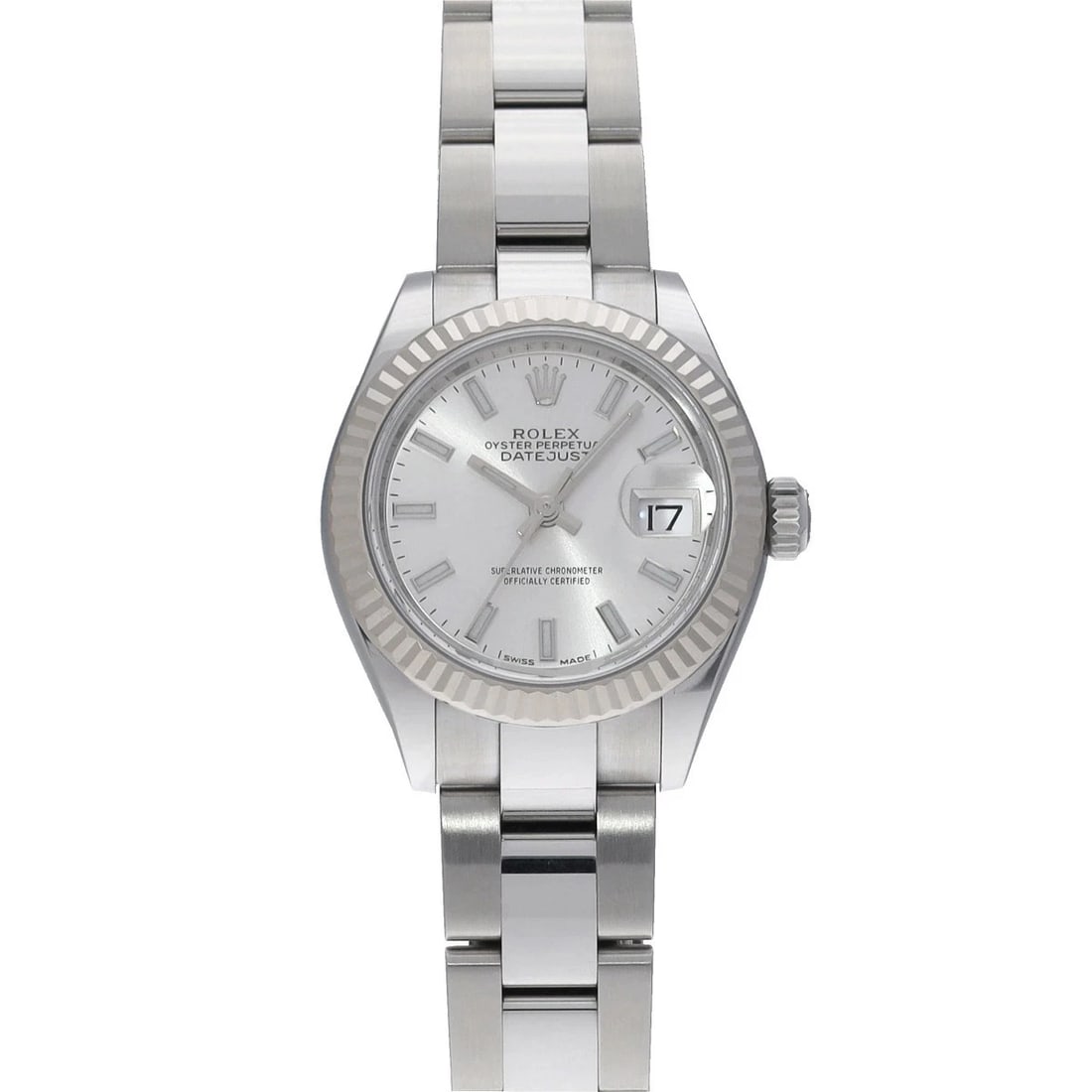 ROLEX LADY DATEJUST SILVER WATCH: ROLEX Lady Datejust Silver Watch Brand: ROLEX Type: N/A Material: Band Material Stainless, Case Material Sapphire Crystal Color: Band Color Silver Size: Band Size 16.5cm, Case Size 28×28mm Acces