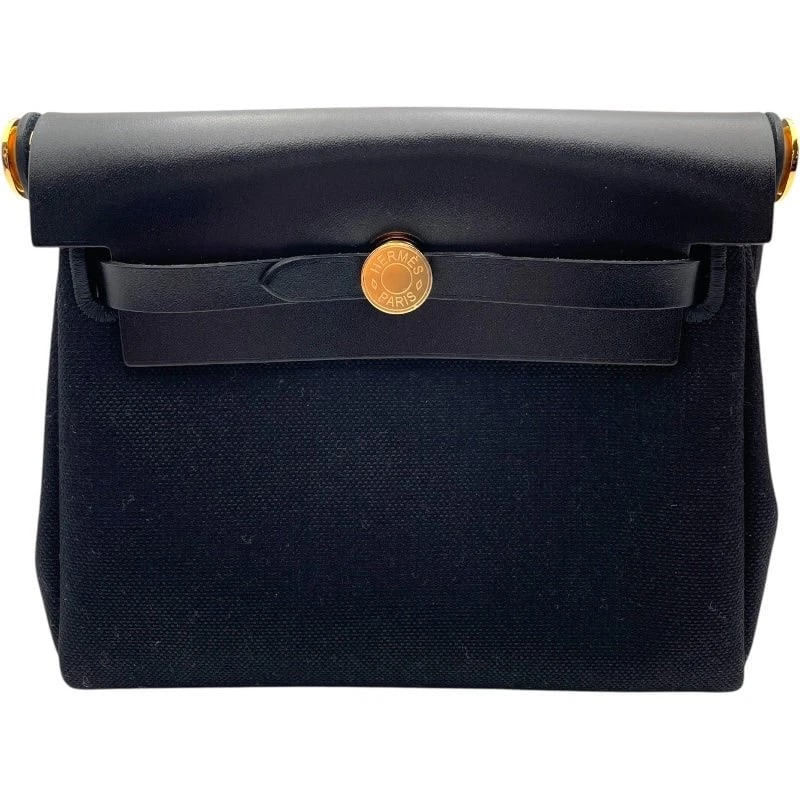 HERMES HERBAG ZIP MINI K STAMP BLACK GHW TOILE HUNTER SHOULDER BAG HANDBAG (1 of 7)