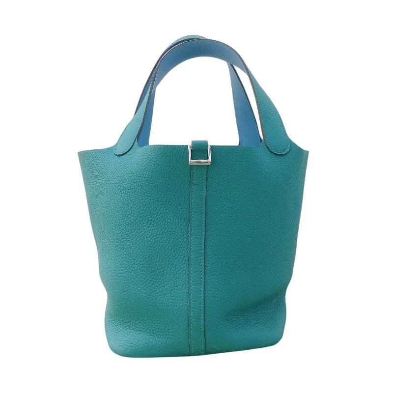 HERMES PICOTIN LOCK STAMP VERT VERONE/BLUE HANDBAG (1 of 12)