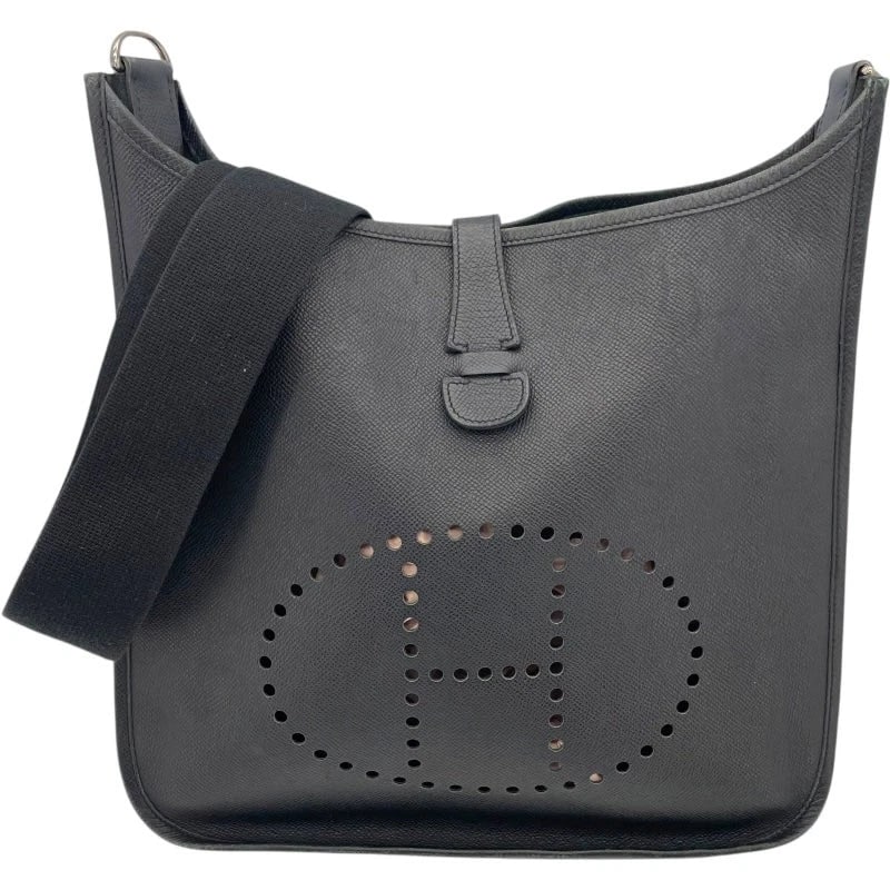 HERMES EVELYNE1 STAMP BLACK SHW EPSOM HANDBAG: Hermes Evelyne1 Stamp Black SHW Epsom Handbag Brand: HERMES Type: Handbag Material: Epson Color: Black SV Hardware Size: W: 32cm / H: 33cm / D: 9cm / Shoulder: 82cm Accessories: None Acces
