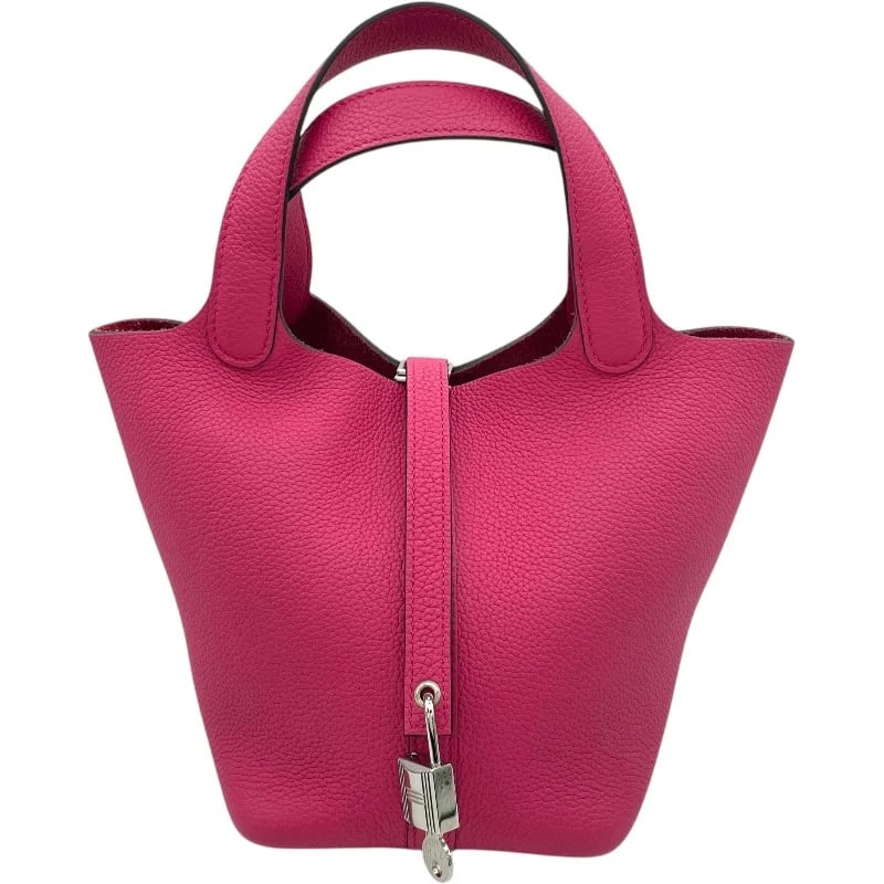 HERMES PICOTIN LOCK STAMP ROSE MEXICO SHW HANDBAG: Hermes Picotin Lock Stamp Rose Mexico SHW Handbag Brand: HERMES Type: Handbag Material: Taurillon Clemence Color: Rose Mexico SV Hardware Size: W: 18cm / H: 18cm / D: 13.5cm Accessories: None