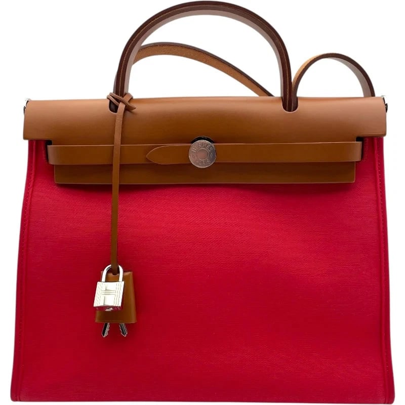 HERMES HERBAG ZIP STAMP ROSE EXTREME SHW TOILE VACHE HANDBAG: HERMES Herbag Zip Stamp Rose Extreme SHW Toile Vache Handbag Brand: HERMES Type: Handbag Material: Toile Vache Color: Rose Extreme SV Hardware Size: W: 31cm / H: 24cm / D: 10cm Accessories: None