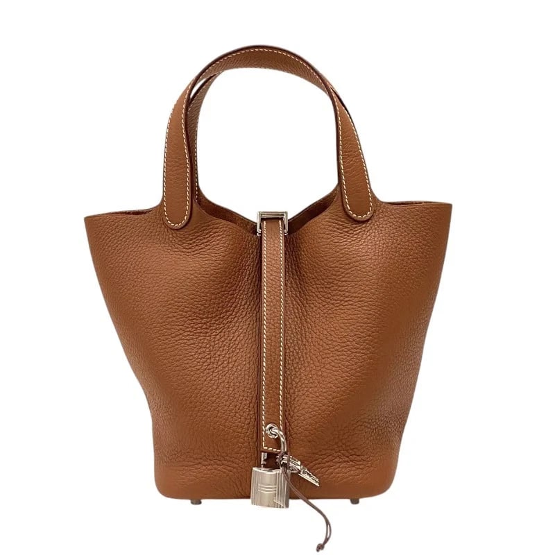 HERMES PICOTIN LOCK STAMP GOLD HANDBAG: Hermes Picotin Lock Stamp Gold Handbag Brand: HERMES Type: Handbag Material: Taurillon Clemence Color: Gold/SV Hardware Size: W: 18cm / H: 18cm / D: 13cm Accessories: None Accessories Noti