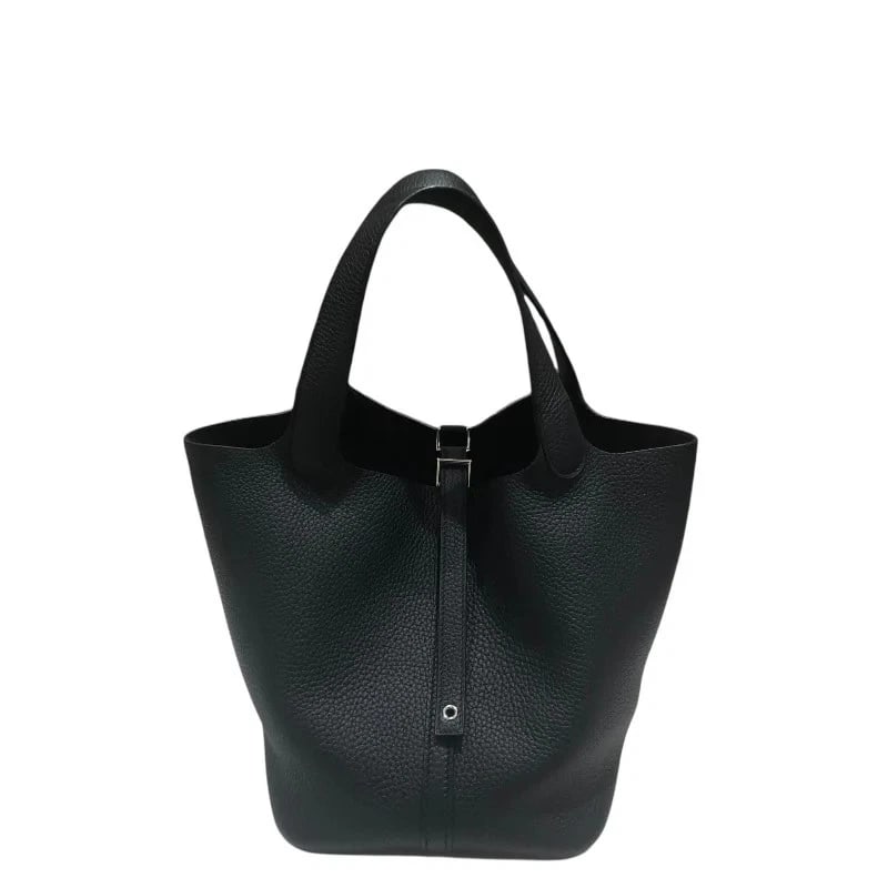 HERMES PICOTIN LOCK STAMP BLACK SHW TAURILLON LEATHER HANDBAG: Hermes Picotin Lock Stamp Black SHW Taurillon Leather Handbag Brand: HERMES Type: Handbag Material: Taurillon Color: Black/SV Hardware Size: W: 22cm / H: 21cm / D: 17cm Accessories: None A