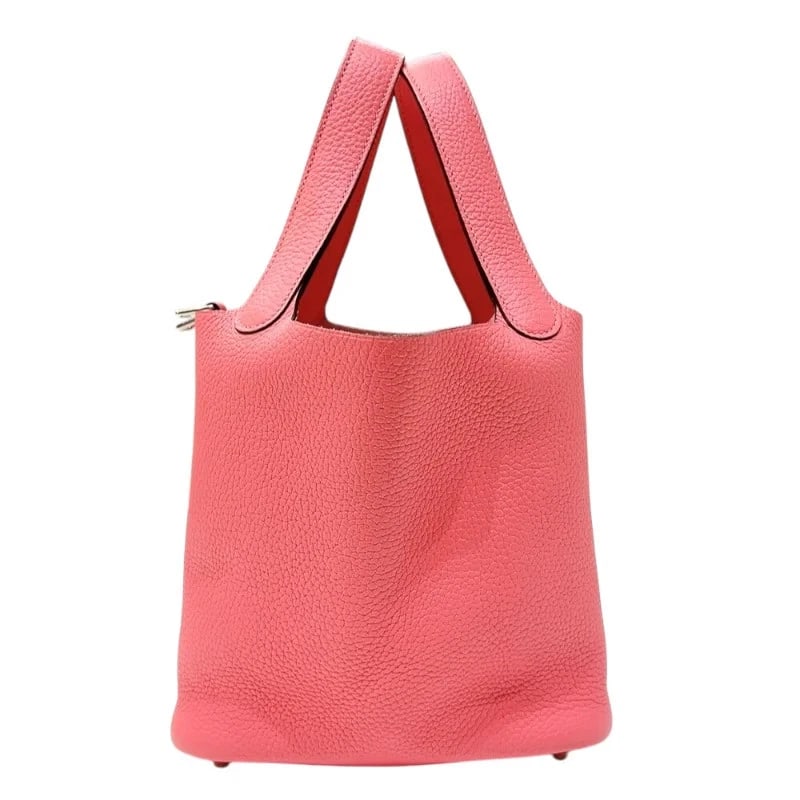 HERMES PICOTIN LOCK STAMP ROSE AZALEE SHW HANDBAG: HERMES Picotin Lock Stamp Rose Azalee SHW Handbag Brand: HERMES Type: Handbag Material: Taurillon Clemence Color: Rose Azalea/SV Hardware Size: W: 18cm / H: 19cm / D: 13cm Accessories: None