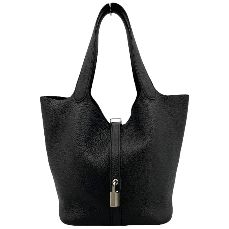 HERMES PICOTIN LOCK MM B STAMP BLACK SHW TAURILLON LEATHER HANDBAG (1 of 10)