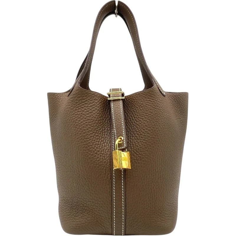 HERMES PICOTIN LOCK PM U STAMP ETOUPE GHW IN CLEMENCE LEATHER HANDBAG (1 of 11)