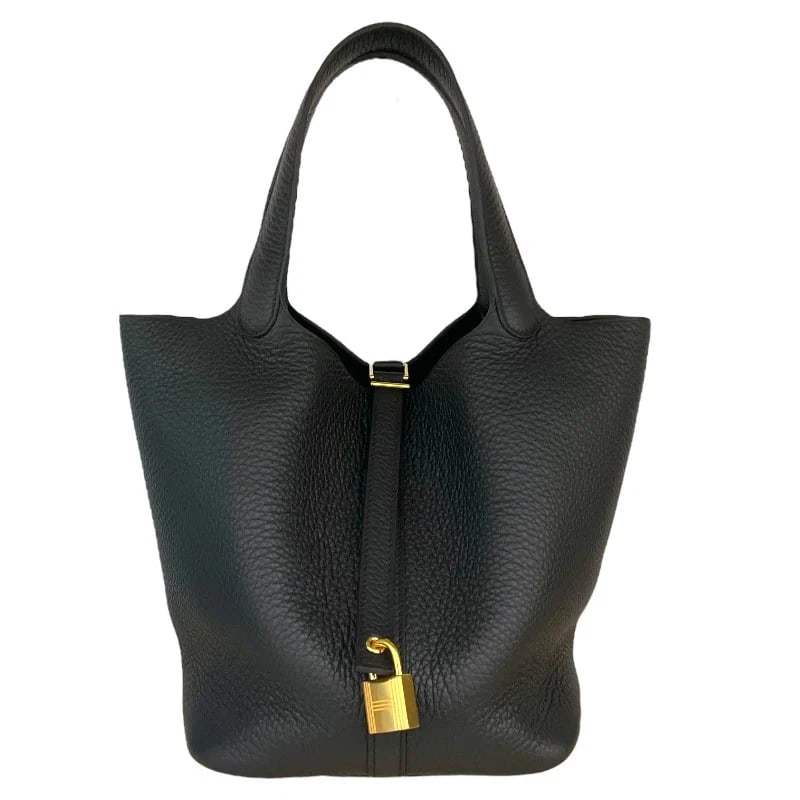 HERMES PICOTIN LOCK MM W STAMP BLACK/GHW HANDBAG (1 of 7)