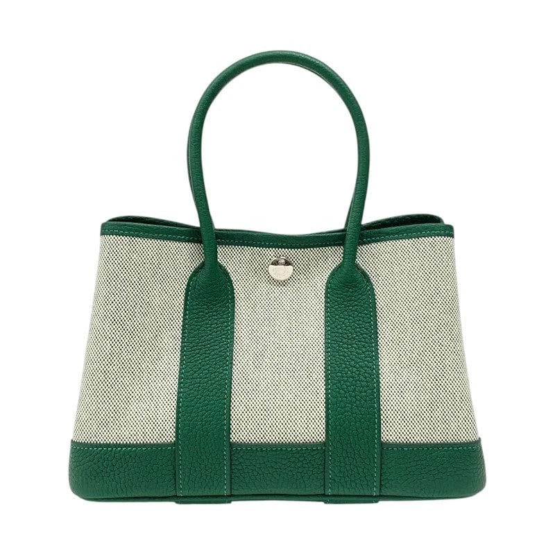 HERMES NEO GARDEN PARTY 23 K STAMP ECRU VERT MOYEN TOILE NEGONDA HANDBAG: HERMES Neo Garden Party 23 K Stamp Ecru Vert Moyen Toile Negonda Handbag Brand: HERMES Type: Handbag Material: Toile/Negonda Color: Ecru x Vert Moyen Size: Toile/Negonda Accessories: None