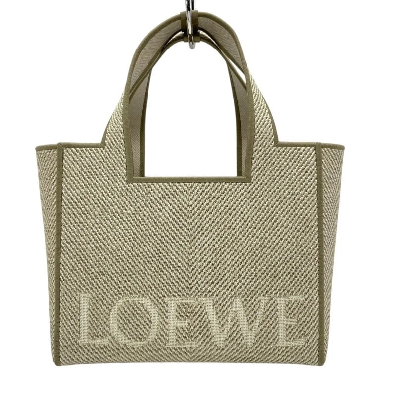 LOEWE FONT TOTE SMALL BEIGE SHW CANVAS JACQUARD HANDBAG: LOEWE Font Tote Small Beige SHW Canvas Jacquard Handbag Brand: LOEWE Type: Handbag Material: Canvas Jacquard Color: Beige SV Hardware Size: W: 23cm / H: 20cm / D: 10cm Accessories: None