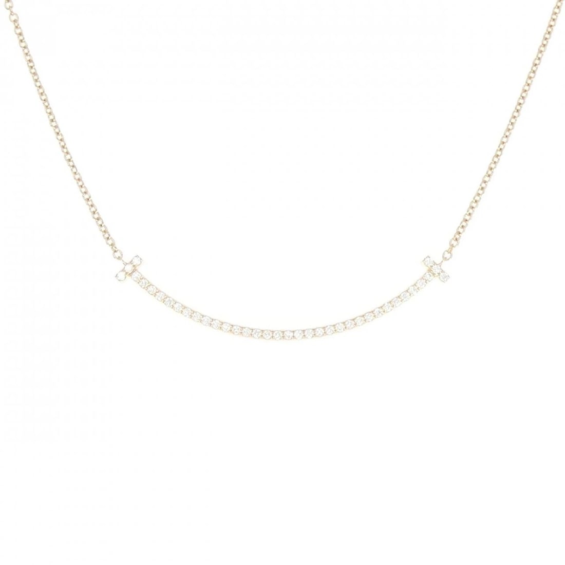 TIFFANY T SMILE SMALL NECKLACE: Tiffany T Smile Small Necklace Brand: Tiffany Type: Necklace Material: 750 Pink Gold, Main Stone/Creation Natural Color: Pink Gold Size: ActualSize Pendant top H x W: 3.6mmx37.0mm Chain Max.