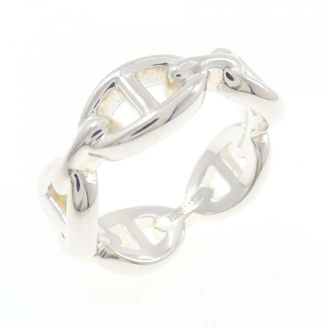 HERMES CHAINE D'ANCRE ENCHENE RING: HERMES Chaine d'Ancre Enchene Ring Brand: HERMES Type: Ring Material: 925 Silver, Color: White Size: 6.5-7 (US size) Accessories: None Accessories Notice: When purchasing pre-owned goods,