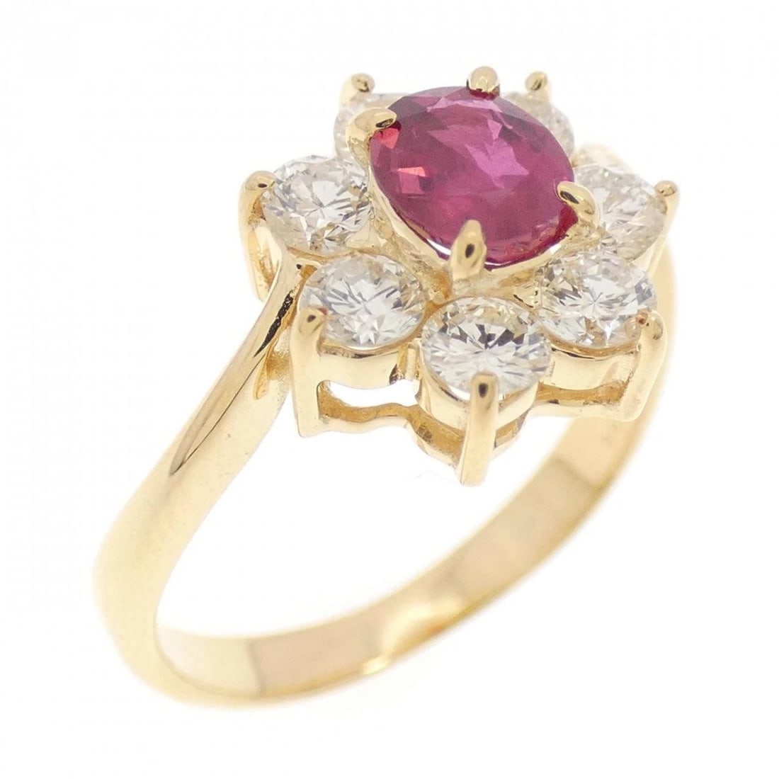 K18YG RUBY RING: K18YG Ruby Ring Brand: Unbranded Type: Ring Material: K18 Yellow Gold, Main Stone/Creation Ruby Color: Yellow Gold Size: 5 US Accessories: None Accessories Notice: When purchasing pre-owne