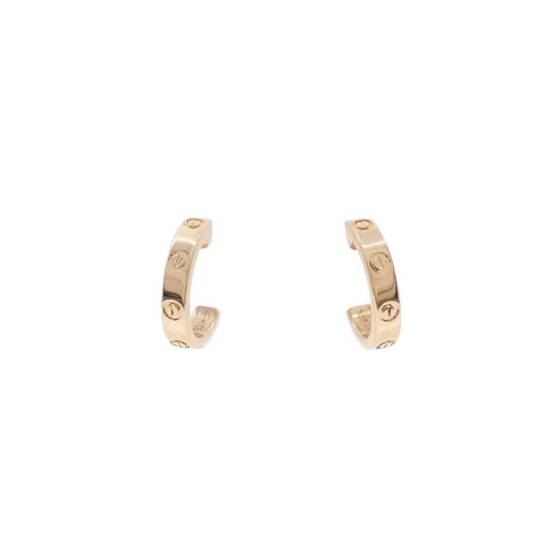 CARTIER MINI LOVE EARRINGS: Cartier Mini Love Earrings Brand: Cartier Type: Earrings Material: 750 Pink Gold, Color: Pink Gold Size: ActualSize HxW: 12.6mmx2.6mm Accessories: None Accessories Notice: When purchasing