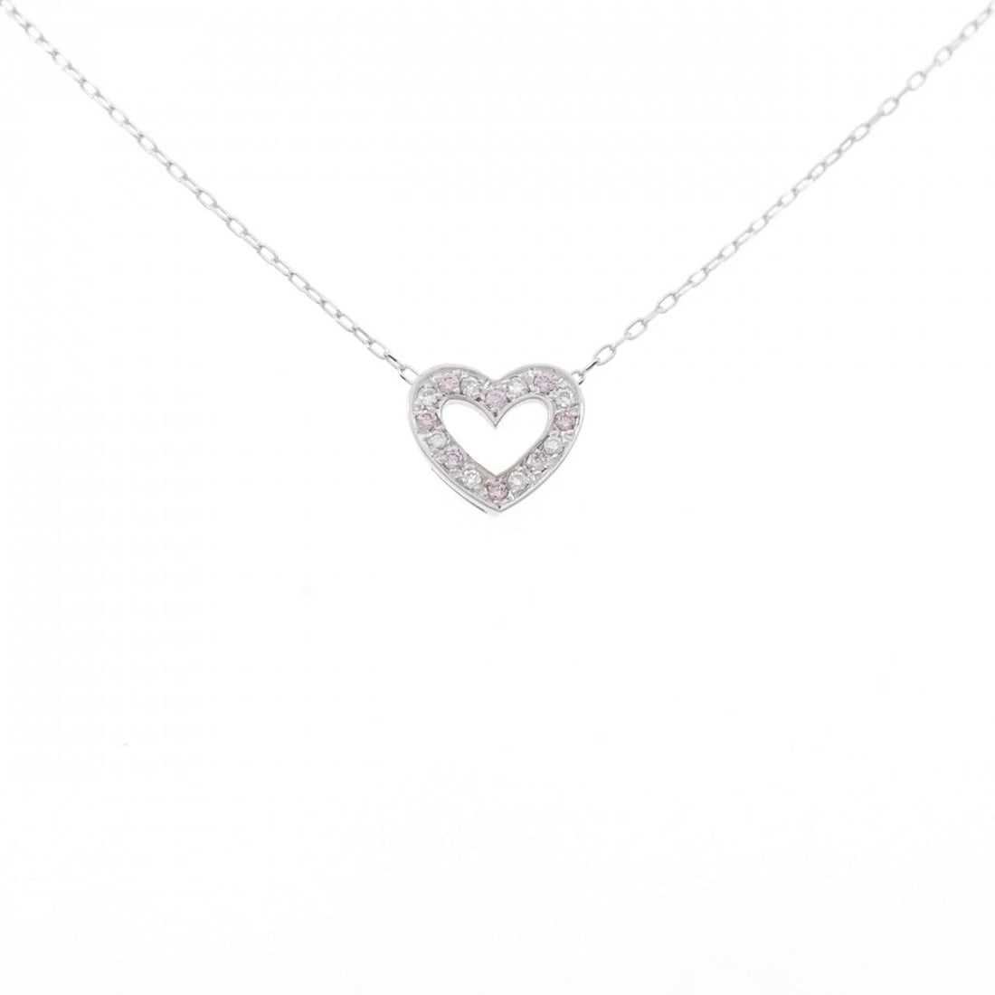 K18WG HEART PINK DIAMOND NECKLACE: K18WG Heart Pink Diamond Necklace Brand: Unbranded Type: Necklace Material: K18 White Gold, Main Stone/Creation Natural Color: WG Size: 45cmActualSize Pendant top H x W: 9.2mmx10.5mm Chain