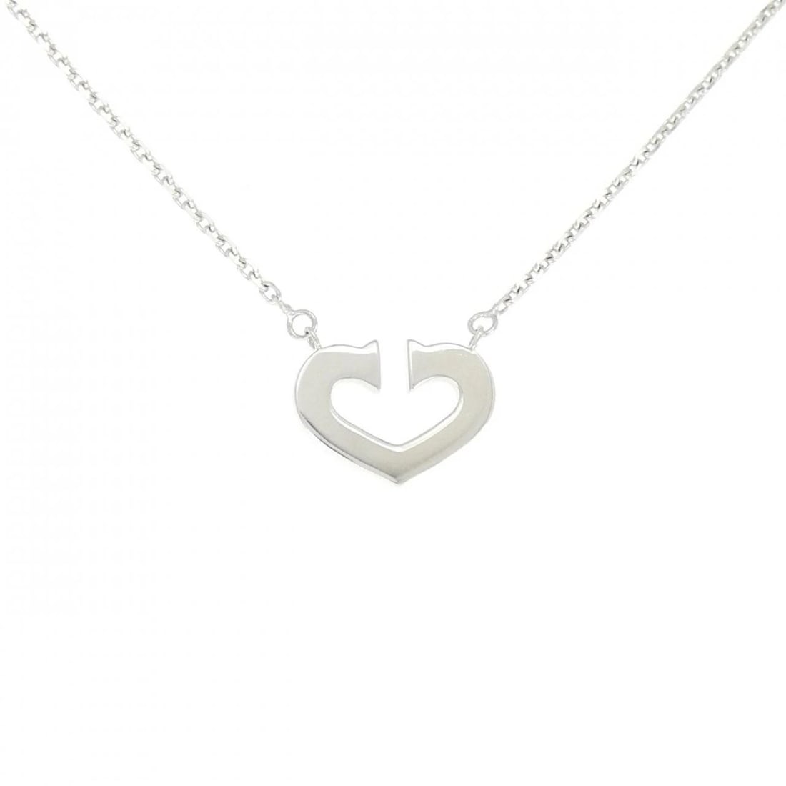 CARTIER C HEART NECKLACE: Cartier C Heart Necklace Brand: Cartier Type: Necklace Material: 750 White Gold, Color: White Gold Size: ActualSize Pendant top H x W: 12.3mmx16.7mm Chain Max. W: 1.6mm Size40cm Accessories: