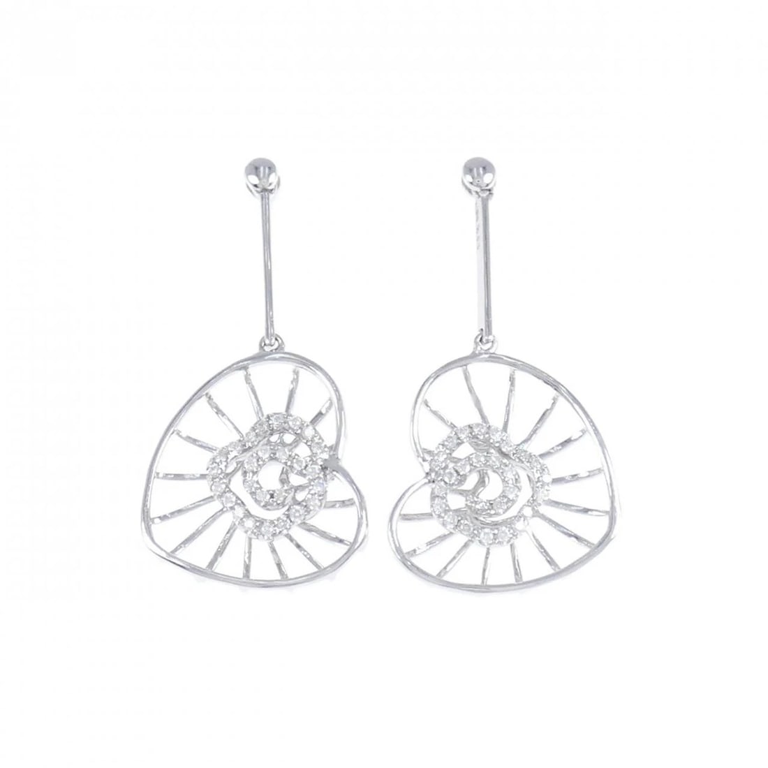 K18WG HEART DIAMOND EARRINGS: K18WG Heart Diamond Earrings Brand: Unbranded Type: Earrings Material: K18 White Gold, Main Stone/Creation Natural Color: White Gold Size: ActualSize HxW: 31.3mmx15.3mm Accessories: None