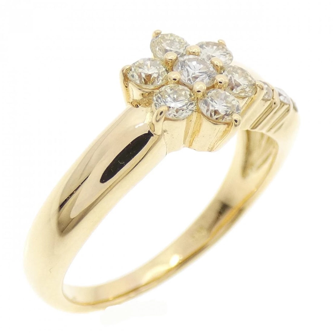 K18YG FLOWER DIAMOND RING: K18YG Flower Diamond Ring Brand: Unbranded Type: Ring Material: K18 Yellow Gold, Main Stone/Creation Natural Color: Yellow Gold Size: 6.5 ( US size) Accessories: None Accessories Notice: When