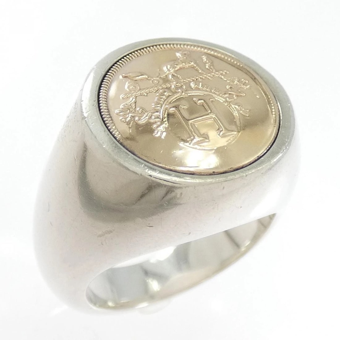 HERMES 925 750PG RING: HERMES 925 750PG Ring Brand: HERMES Type: Ring Material: 925 Silver 750 Pink Gold, Color: Silver Pink Gold Size: 6US US Accessories: None Accessories Notice: When purchasing pre-owned goods,