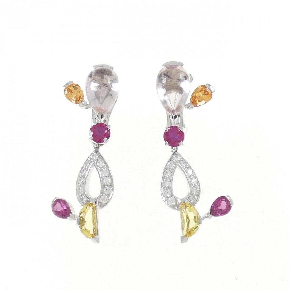 CARTIER DELICES DE CARTIER EARRINGS: Cartier Delices de Cartier Earrings Brand: Cartier Type: Earrings Material: 750 White Gold, Main Stone/Creation Quartz Garnet Ruby Beryl Tourmaline Color: White Gold Size: ActualSize HxW: