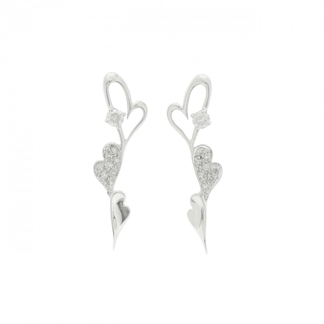 K18WG HEART DIAMOND EARRINGS: K18WG Heart Diamond Earrings Brand: Unbranded Type: Earrings Material: K18 White Gold, Main Stone/Creation Natural Color: White Gold Size: ActualSizeHxW: 30.8mmx9.0mm Accessories: None