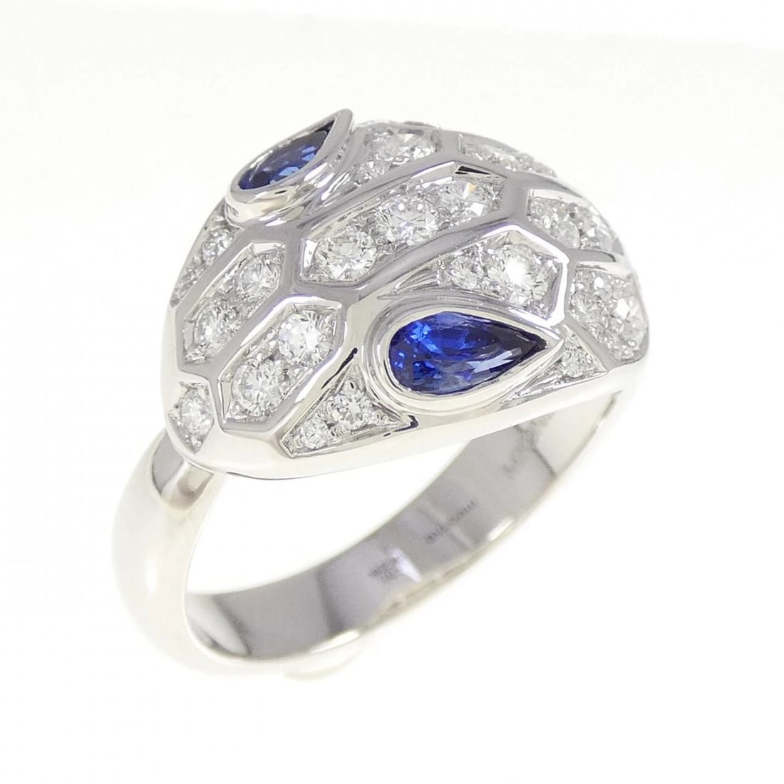 BVLGARI SERPENTI RING: BVLGARI Serpenti Ring Brand: BVLGARI Type: Ring Material: 750 White Gold, Main Stone/Creation Sapphire Color: White Gold Size: 8US US Accessories: None Accessories Notice: When purchasing