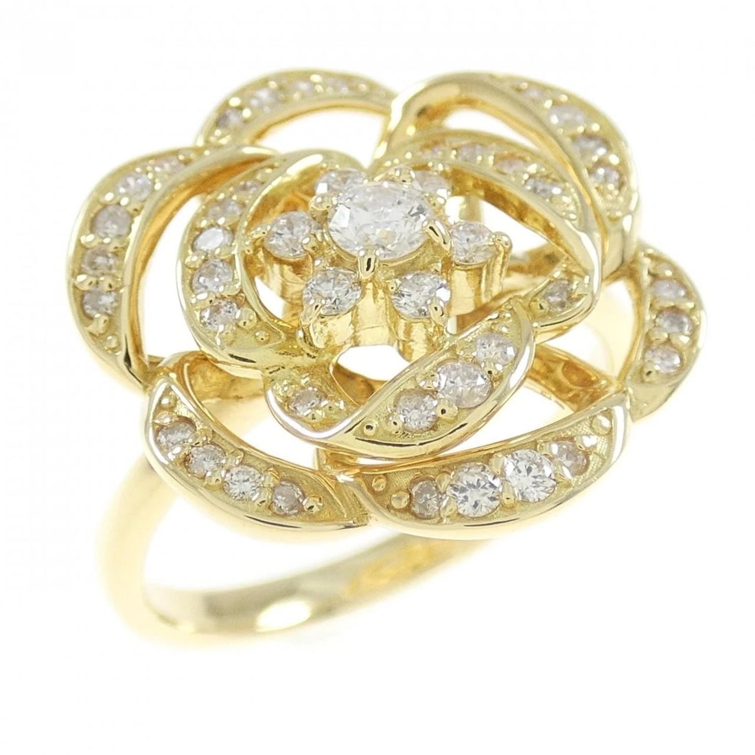 K18YG FLOWER DIAMOND RING: K18YG Flower Diamond Ring Brand: Unbranded Type: Ring Material: K18 Yellow Gold, Main Stone/Creation Natural Color: Yellow Gold Size: 6.5 ( US size) Accessories: None Accessories Notice: When