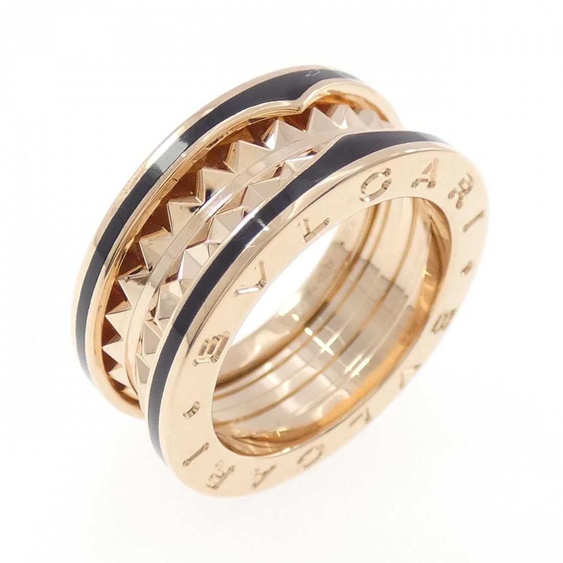BVLGARI B.ZERO1 LOCK 2-BAND RING: BVLGARI B.zero1 lock 2-Band Ring Brand: BVLGARI Type: Ring Material: 750 Pink Gold ceramic, Color: Pink Gold ceramic Size: 4.5-5 US Accessories: None Accessories Notice: When purchasing