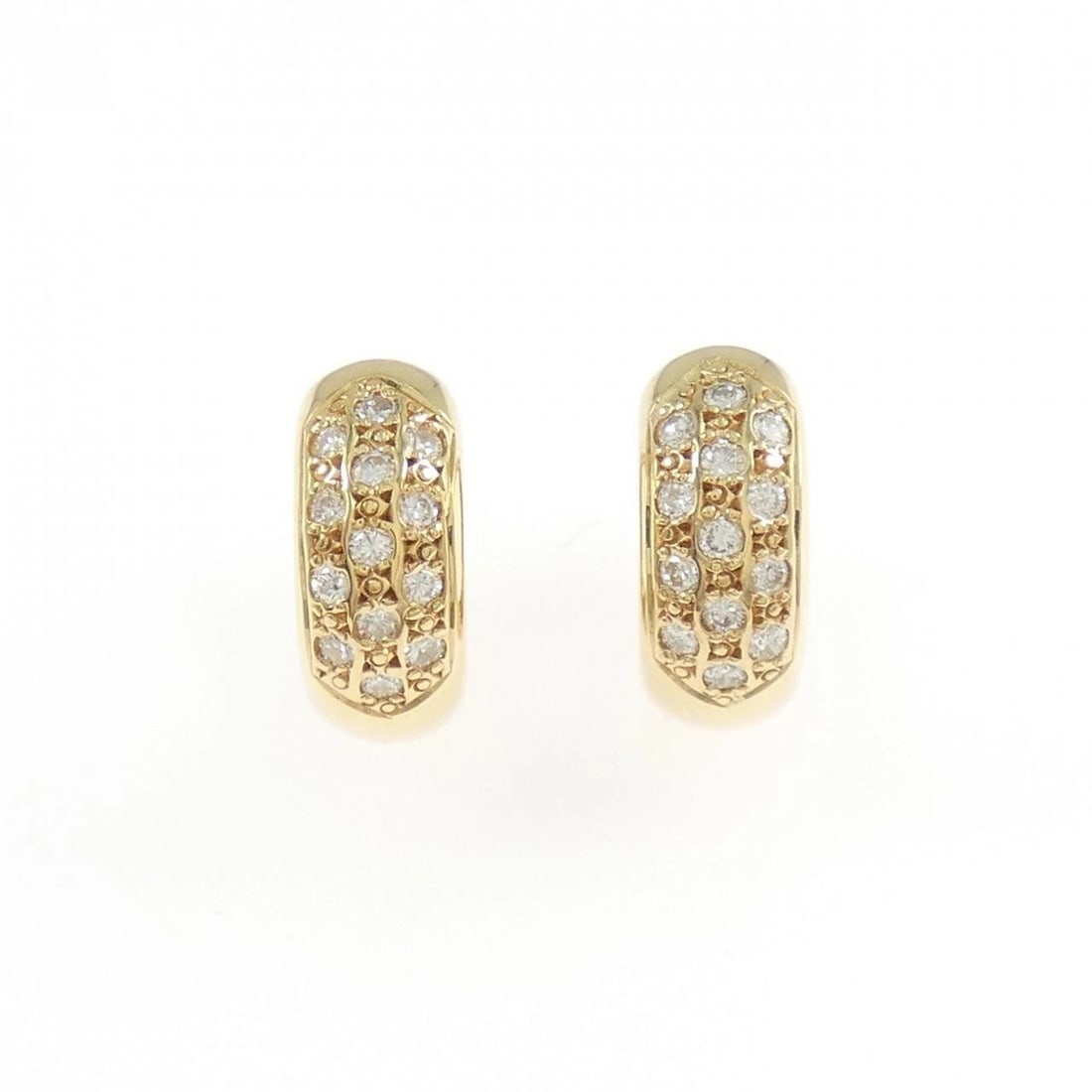 K18YG DIAMOND HOOP EARRINGS: K18YG Diamond Hoop Earrings Brand: Unbranded Type: Earrings Material: K18 Yellow Gold, Main Stone/Creation natural Color: Yellow Gold Size: HxW: 10.9mmx4.7mm Accessories: None Accessories