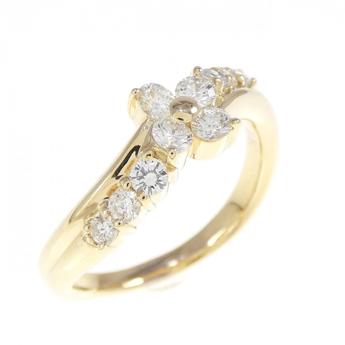 K18YG FLOWER DIAMOND RING: K18YG Flower Diamond Ring Brand: Unbranded Type: Ring Material: K18 Yellow Gold, Main Stone/Creation Natural Color: Yellow Gold Size: 6.5 ( US size) Accessories: None Accessories Notice: When